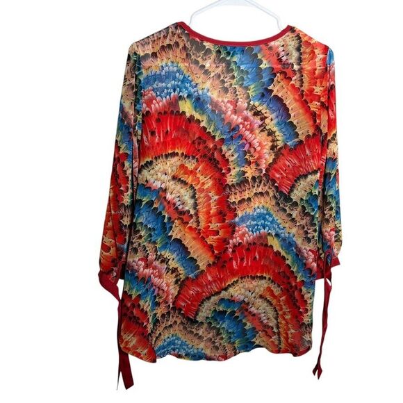 Antilia Femme Blouse Women's Large Printed V-Neck 3/4 Sleeve Tie Boho Top - Picture 5 of 9